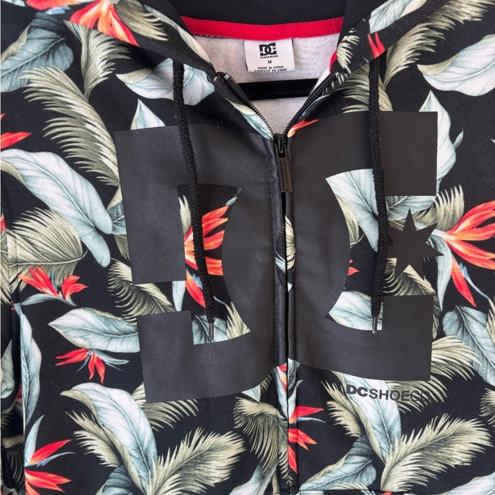 Vintage DC Shoes Hoodie MENS Size Medium Floral Hoodie Skateboard Logo Zip Up - Picture 3 of 5
